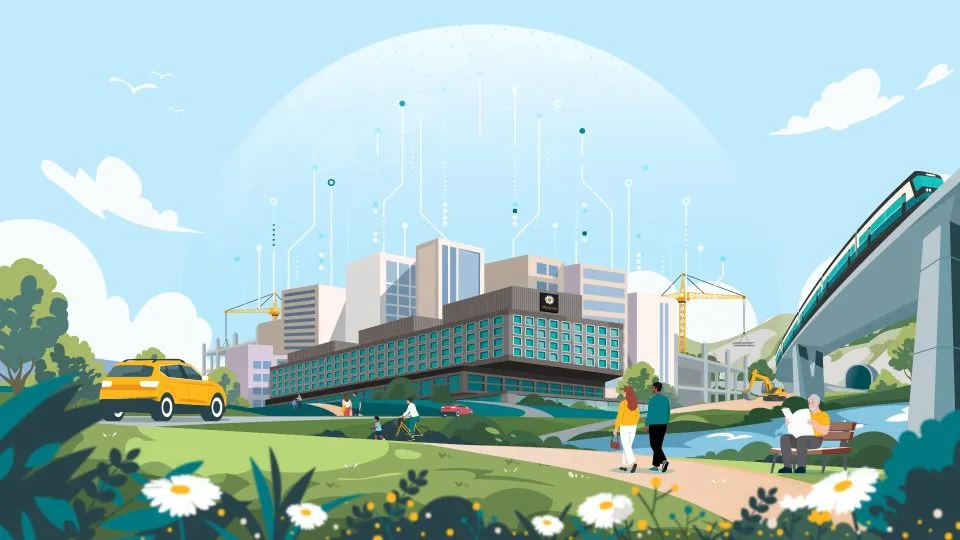 Illustration aus dem Erklärvideo für Implenia. Raum für Zukunft.